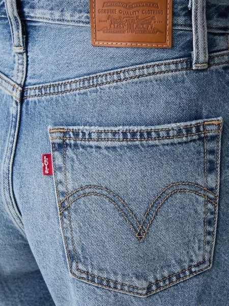 Levi's къс панталон дамски от деним RIBCAGE A-LINE синьо