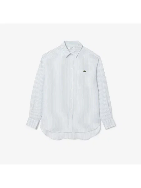 Lacoste Oversizowa Lniana Koszula W Paski niebieska