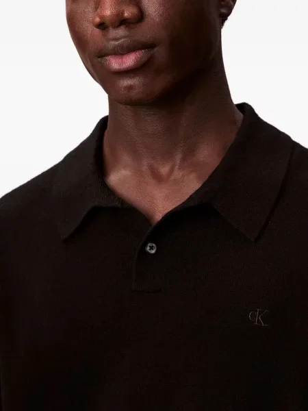 Tricou polo Calvin Klein de lână negru