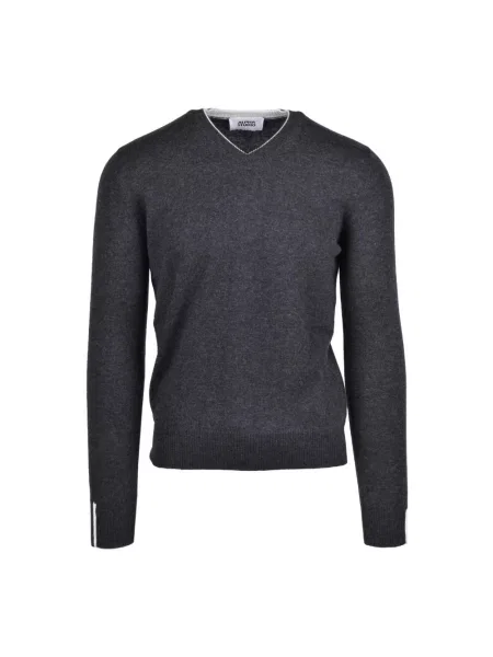 Sweter Alpha Studio wełniany z dekoltem w serek czarny
