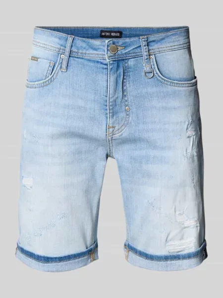 Szorty jeansowe o kroju skinny fit z przetarciami Antony Morato niebieskie
