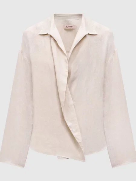 Блуза з льону з емблемою Twinset бежева