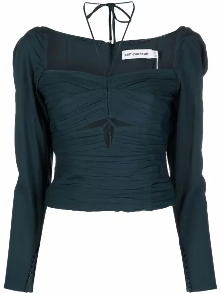 Bluzka Self-portrait z krepy niebieska