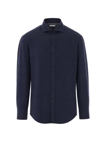 Lung cămașă Brunello Cucinelli cu model herringbone albastru