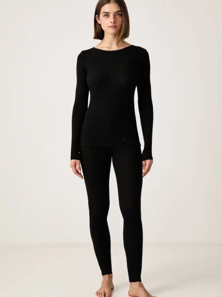 Tricou cu mânecă lungă Chantelle de lână negru