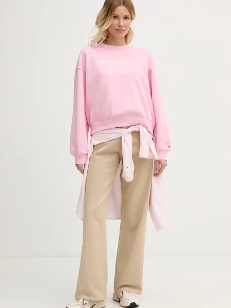 Tommy Hilfiger pulover z bombažem roza