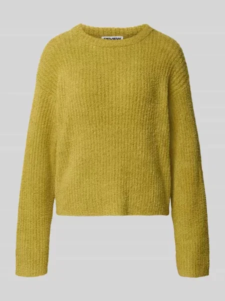 Sweter dzianinowy w kroju relaxed fit z elastycznymi wykończeniami Review zielony