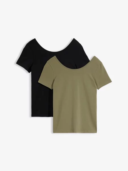 T-shirt z głębokim dekoltem na plecach 2 szt. czarna