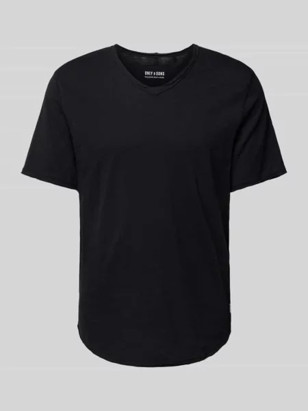T-shirt z dekoltem w serek model ‘BENNE’ Only & Sons czarna