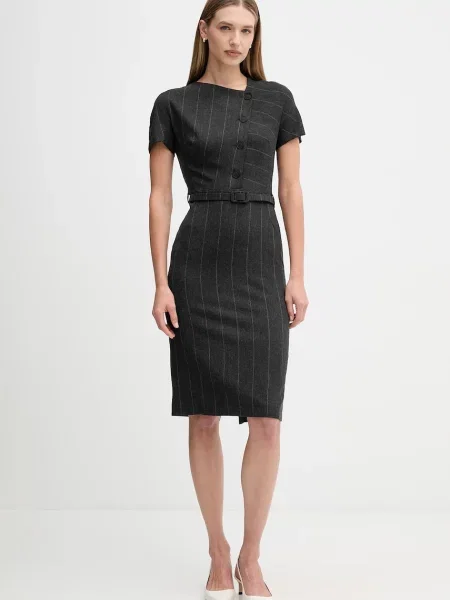 Sandro Ferrone rochie cu lână midi drept gri