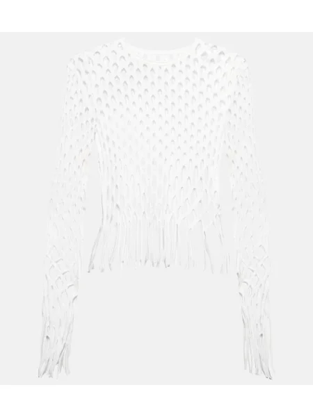 Top Dion Lee cu franjuri plasă de plasă alb