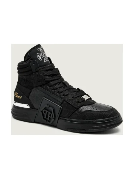 Philipp Plein Teniși din piele Nubuck Mid top Phantom negru