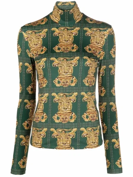 Golf golf La Doublej z nadrukiem w tygrysie prążki zielony