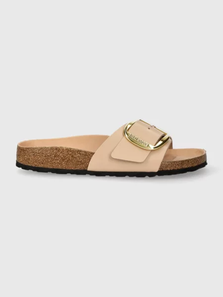 Șlapi Birkenstock din piele cu cataramă bej