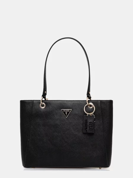 Lniana torebka skórzana Guess czarna