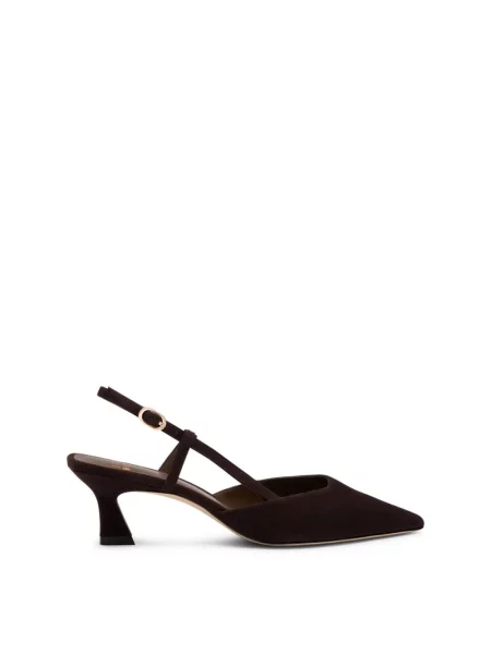 Czółenka Stuart Weitzman skórzana z otwartą piętą brązowa