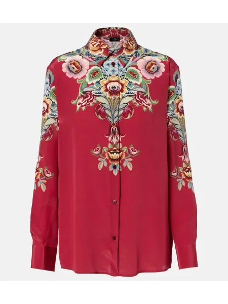Cămașă Etro de mătase cu model floral bordo