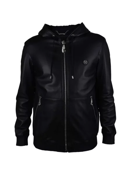 Geanta de piele Philipp Plein cu glugă cu autograf negru