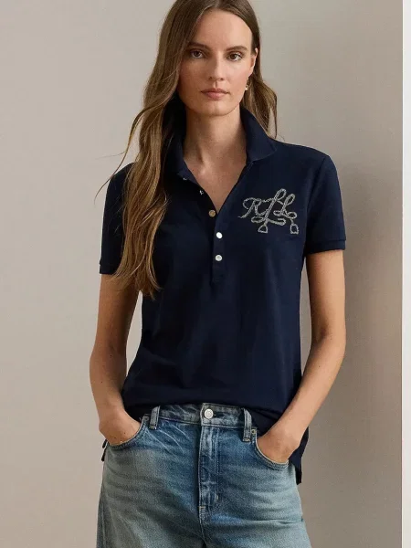 Тениска с яка Lauren Ralph Lauren дамска тъмносиньо