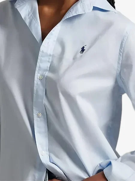 Дълго плетена карирана тениска Polo Ralph Lauren синьо