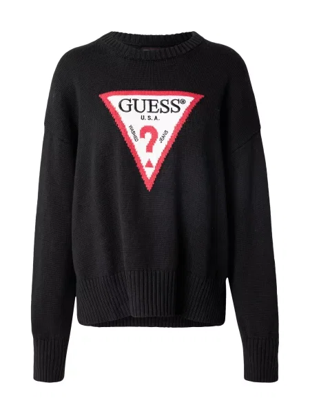 GUESS JEANS Pulover temno rdeča / črna bela