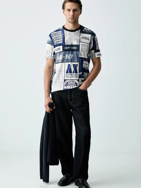 Armani Exchange tricou pentru bărbați cu albastru