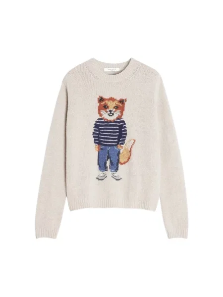 Sweter Maison Kitsune z wełny merino beżowy