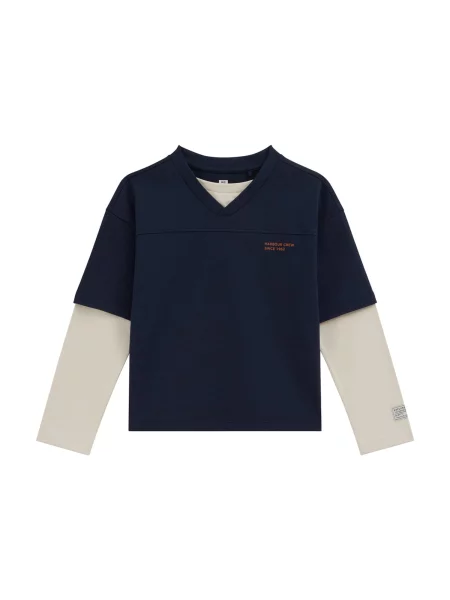 WE Fashion Tricou bleumarin / ocru alb
