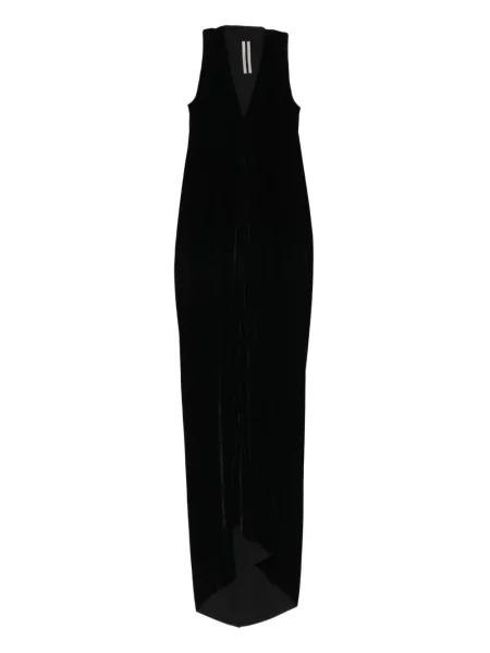 Rochie maxi Rick Owens de catifea cu decolteu în V de costum negru