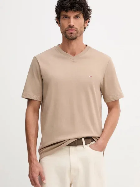 Тениска Tommy Hilfiger синьо с изчистен дизайн бежово