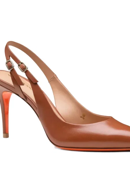 Pantofi cu toc Santoni din piele slingback maro