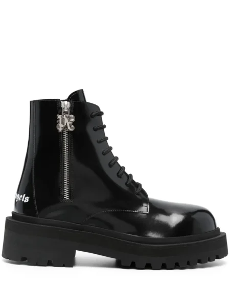 Botine Palm Angels cu șireturi cu imagine din dantelă negru