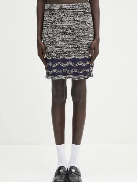 Wales Bonner spódnica Shade Knit mini rozkloszowana granatowy