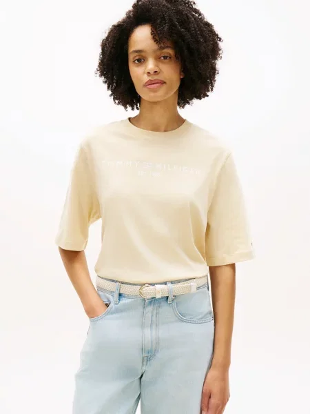 TOMMY HILFIGER Tričko žltohnedá / námornícka modrá / červená / biela béžová
