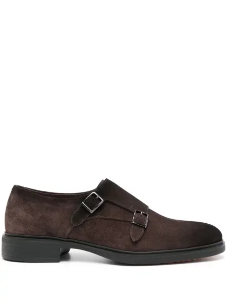 Pantofi monk Santoni din piele de căprioară maro
