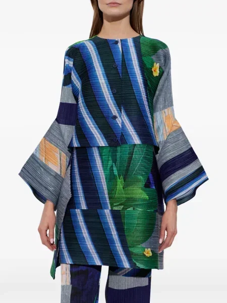 Prugasti plisirani kardigan Pleats Please Issey Miyake plava