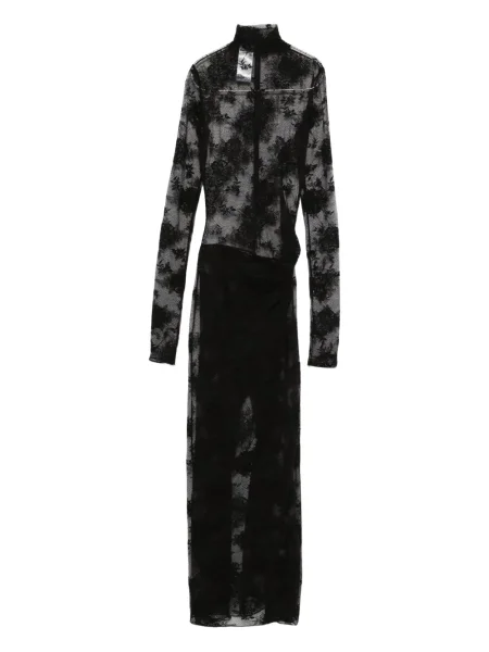 Rochie maxi The Andamane din dantelă lungă de costum negru
