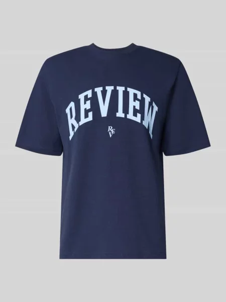 T-shirt z nadrukiem z logo i okrągłym dekoltem Review granatowa