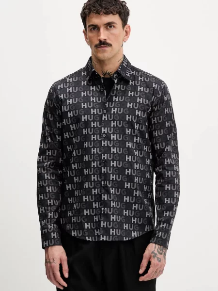 HUGO cămașă din cu guler clasic regular negru