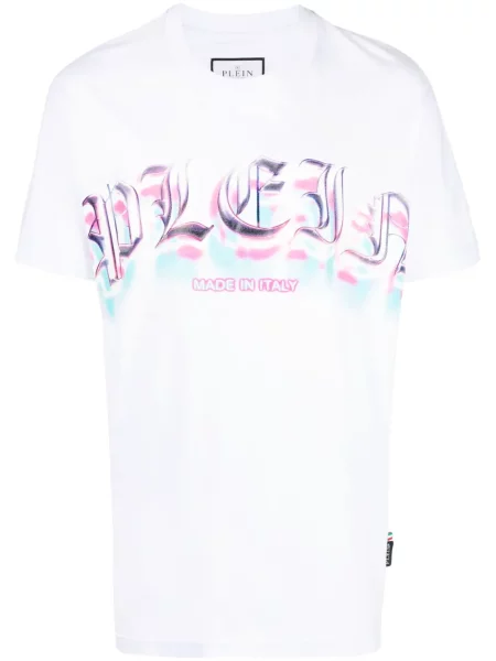 Tricou Philipp Plein cu imagine scurt alb