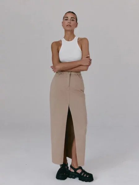 MUUV. fustă jeans NANTES bej