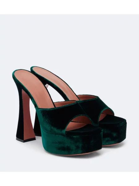 Papuci tip mules Amina Muaddi de catifea cu platformă verde