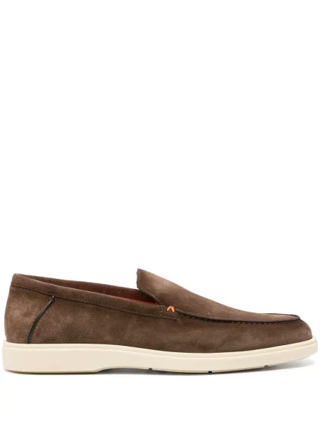 Pantofi loafer Santoni din piele de căprioară maro