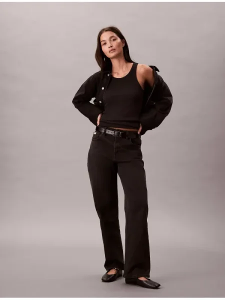 Calvin Klein Jeans Blugi ESSENTIAL | Straight fit | high rise negru