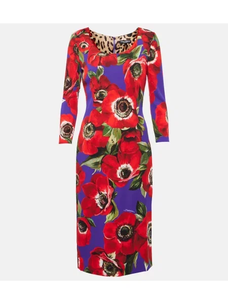 Rochie midi Dolce&gabbana de mătase cu model floral până la genunchi