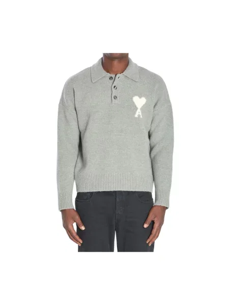 Sweter Ami Paris wełniany szary