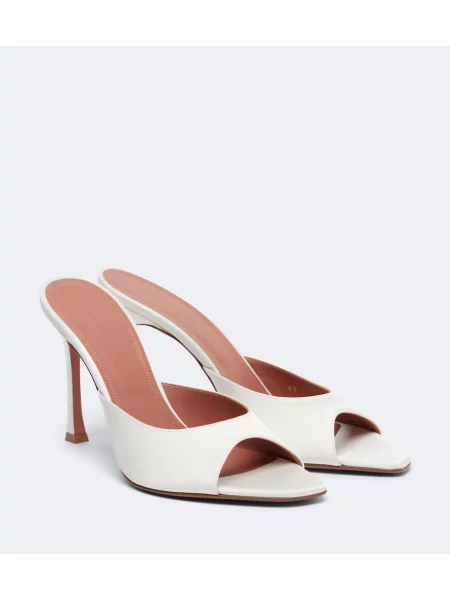 Papuci tip mules Amina Muaddi din satin alb