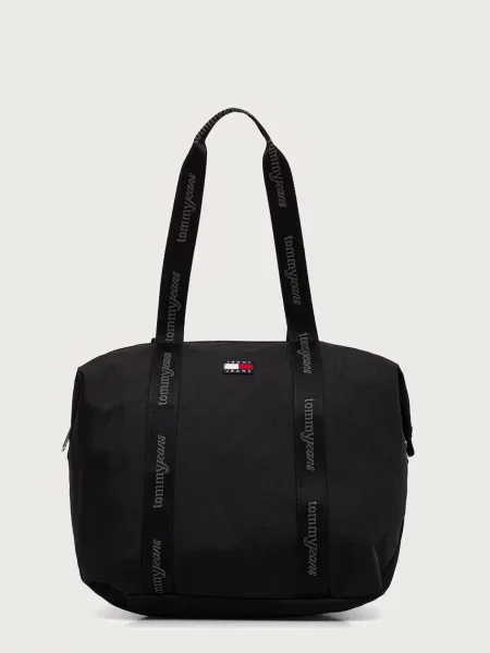 Τσάντα shopper Tommy Jeans με γούνα μαύρο