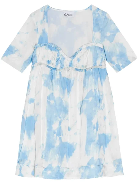 Rochie Ganni din satin cu imagine albastru
