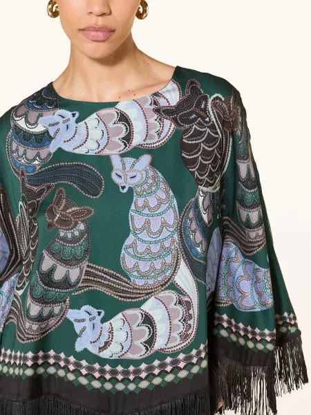 Ivi Collection Pončo S Hedvábím zelená / tmavě modrá